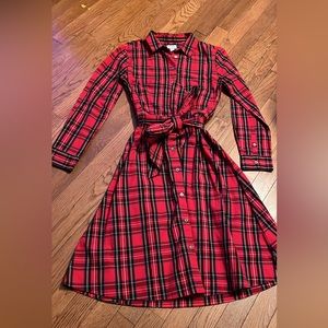 J. Crew beautiful paid dress, button up, with belt.